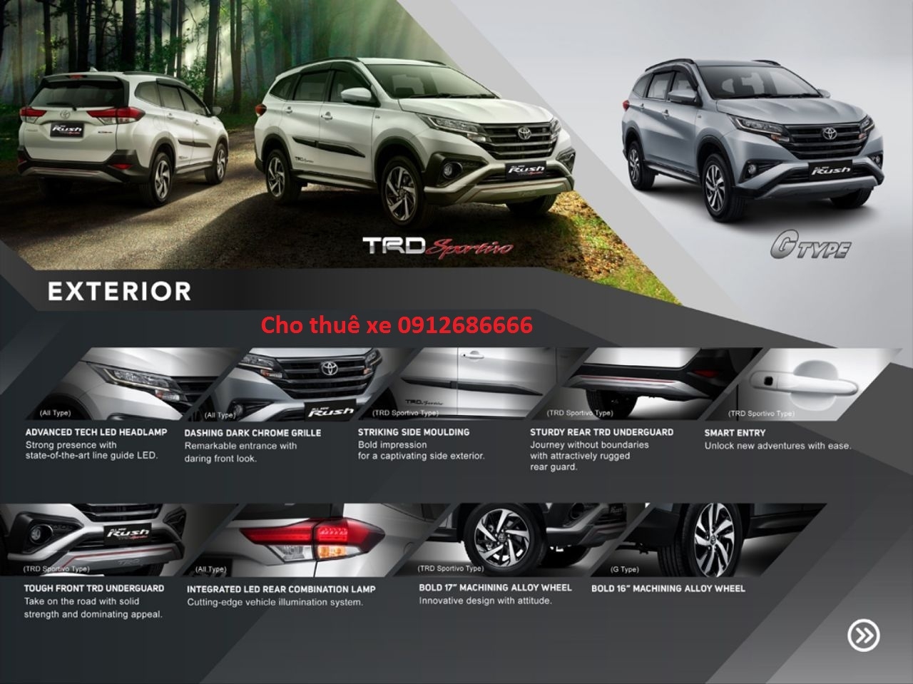 Cho thuê xe tự lái 7 chỗ Toyota Rush - 0912686666